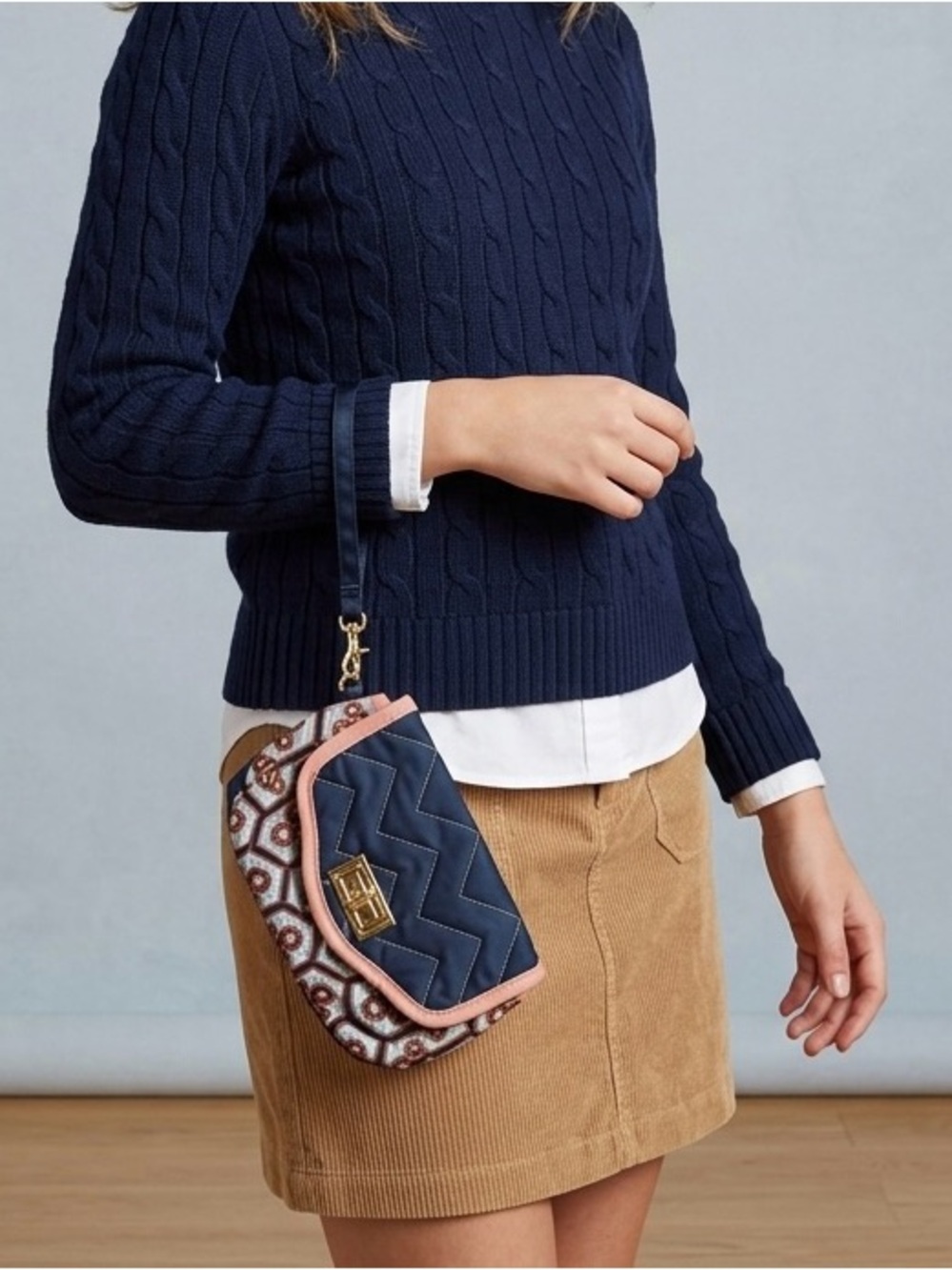 Cinda B. Navy & Coral Neptune Quilted Wristlet
